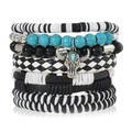 Dettaglio del set di bracciali bohémien con ciondolo a testa di toro metallico e perline - Set Stile Testa di Toro