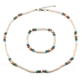 Boho-Schmuckset mit Türkisperlen, Holzperlen und Kokosnussschalen-Halskette für Damen - Weiß und Kaffee Perlen