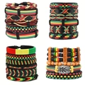 Bohemian multilayer braided bracelet set with maple leaf charms and colorful beads - Style 5