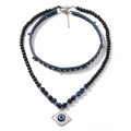2-teiliges Evil Eye Halsketten-Set mit blauem Denim-Choker und Perlen-Punk-Anhänger - Blau