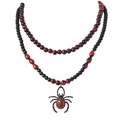 Collar gótico de varias capas con colgante de araña y cuentas negras y rojas - Negro