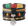 Détail de l'ensemble de bracelets bohèmes multicouches avec arbre de vie et cuir tressé - Style Pendentif Arbre de Vie