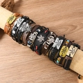 Jamaica style multilayer braided leather bracelet set with maple leaf metal charms - Maple Leaf Style