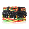 Détails de l'ensemble de 4 bracelets multicouches en cuir tressé et perles style Rasta - Style Tressé Rasta