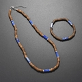 Détails du coffret bohème collier et bracelet en noix de coco et pierres bleues - Bleu saphir