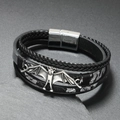 Bracelet gothique chauve-souris pour homme avec lanières en cuir multicouches tressées - Argent Brillant