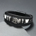 Men's multilayer black braided leather bracelet featuring a silver Tree of Life charm - Black & White
