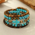 Bohemian multi-layer wrap bracelet featuring turquoise cross, wood beads and metal accents - Turquoise Cross Style (Style 1)