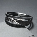Mehrlagiges Herren-Lederarmband in Schwarz mit silbernem Schlangenkopf und Magnetverschluss - Schwarz