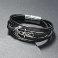 Detailansicht des Anker-Anhängers am mehrlagigen Lederarmband mit Magnetverschluss - Schwarz