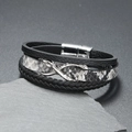 Herren Punk Schlangenkopf Mehrschicht Lederarmband mit poliertem Magnetverschluss - Grau