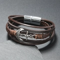 Mehrlagiges Herren-Lederarmband im nautischen Stil mit Anker und Magnetverschluss - Kaffeebraun