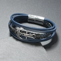 Herren Mehrlagiges Nautisches Lederarmband in Marineblau mit Silberanker und Magnetverschluss - Marineblau