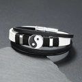 Handwoven leather multi-layer bracelet with Yin Yang Tai Chi charm and magnetic clasp - White