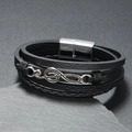 Bracciale multistrato in pelle da uomo con nota musicale e chiusura magnetica d'argento - Nero