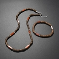 Parure de bijoux bohème avec perles en coque de noix de coco et pierres de jaspe rouge - Pierre brique rouge