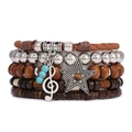 Bracelet multicouche bohème avec cordon en cuir, perles en bois et breloque musicale - Style tressé note de musique et étoile (Style B)