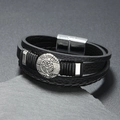 Vintage geflochtenes Lederarmband mit silbernem Lebensbaum und Magnetverschluss - Schwarz