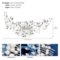 Vista dettagliata che mostra dimensioni e materiali del pettine per capelli con perle sposa - Stile a Vite Argentata (HS-J7240S)