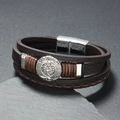 Vintage mehrlagiges geflochtenes Lederarmband mit Lebensbaum-Anhänger und Magnetverschluss - Kaffeebraun