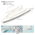 Close-up of sparkling rhinestone floral bridal belt with white satin ribbon detail - Silver