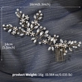 Detalle del peine para novia con medidas 16cm x 14cm con cristales y perlas - Estilo Dorado (HS-J7254G)