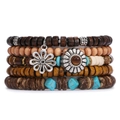 Fünfteiliges mehrlagiges Boho-Perlenarmband-Set mit Sonnenblumen- und Blumenanhängern - Sonnenblumen- und Metallblumendesign (Stil H)