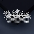 Détail d'un peigne à cheveux de mariée argenté avec strass marquise et motifs floraux - Peigne à Cheveux Strass Marquise Métal Argent (HS-J6270)