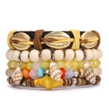 Mehrlagiges Bohème-Armband-Set mit Muscheln und bunten Perlen für Damen - Muschel- und bunter gewebter Stil (Stil J)