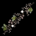 Détail d'un bandeau de mariée fait main avec feuilles vertes et perles fines - Vigne de Cheveux Florale à Feuilles Vertes Style Forêt (HS-J6686) / Or (HS-J6686)