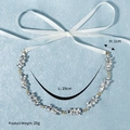 Elegante diadema de novia con cristales, perlas y cinta blanca, adorno de pelo de 29cm - Dorado