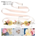 Macro detail of bridal belt with soft fabric flowers, imitation pearls and satin ribbon - Pink Yellow And White Floral Style (WS-J237)