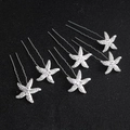 Juego de cinco horquillas de novia con forma de estrella de mar y brillantes diamantes de imitación - Plateado