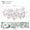 Detaillierte Infografik mit weißen Polystyrol-Blüten und Maßen der Strass-Haarklammer - Silber Weiß Floral Entenschnabel-Clip (HS-J7271S)