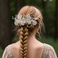 Elegant bridal hair comb with pearls and rhinestones on braided hairstyle in nature - 16# Hair Comb