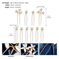 Dettaglio del set di 10 forcine per capelli floreali in filo di rame dorato e perle - Set da 10 Pezzi / Oro Bianco