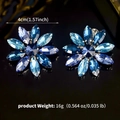 Paire de barrettes à fleurs en cristal bleu étincelant avec pétales élégants en strass - Bleu Mélangé