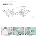 Detail showing bridal hair pins size dimensions and close-up of pearl clay flower petals - Handmade Branching Flower Hair Pin (HS-J7258S) / 2Pcs/Set / White