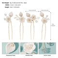 Set di 4 forcine per capelli con fiori bianchi, perle fatte a mano e cristalli - Bastoncino per Capelli Floreale 3D (HS-J7304G)
