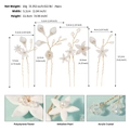 Dettagli di 4 forcine da sposa con fiori di argilla bianca, perle e cristalli - Bastoncino per Capelli Sposa Perla (HS-J7305G)