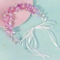 Rosa-lila Acryl-Blumen Stirnband mit Perlen und Bändern für Hochzeiten und Feste - Rosa Violette Blume Acrylblatt (HS-J7313S) / Silber
