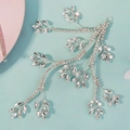 Detailed view of silver bridal hair vine with marquise crystal leaves for wedding styles - 11 Branches Style / Silver