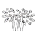 Elegante pettine per capelli da sposa in argento con strass e cristallo centrale a goccia - Argento (HS-J6395S)