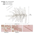Tabella delle taglie e vista ravvicinata della fascia da sposa con perle e strass - Fascia per Capelli Design Foglia Laterale (HS-J7318S)