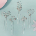 Detalle de 5 horquillas de novia plateadas con pedrería brillante y diseño de rama floral - Plateado HS-J7335S (5 Piezas)