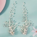 Fermagli per capelli da sposa fatti a mano con perle bianche e foglie di cristallo - Argento (HS-J7332S)