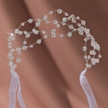 Elegante diadema de novia de cristal tejida a mano con hilo de plata y cintas de seda - Estilo Estrecho Cuenta de Cristal Plateada (HS-J7061S)