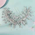Luxuriöser silberner Brauthaarschmuck mit handgewebten Kristallen und Nadeln - Silber Blatt Stil (HS-J7327S)