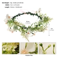 Floral wreath crown with white petals, green leaves, and a pink silk ribbon bow - White (HS-J7315WHITE)