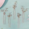 Set de 5 horquillas doradas de novia con pedrería hecha a mano y diseño floral - Dorado HS-J7335G (5 Piezas)